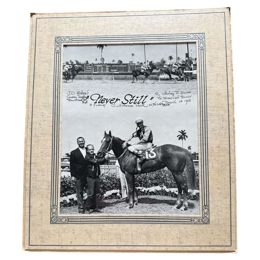 1968 Gulfstream Park Horse Racing Photo – Never Still Winner  Moncrief B&W
